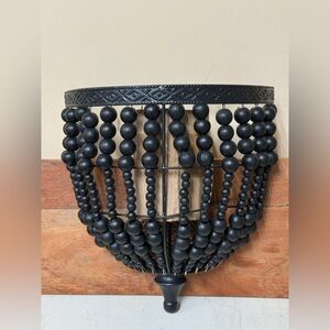 NWT - Black Wood Bead Wall Sconce/Candle Holder